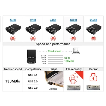 Sākotnējā SanDisk Ultra 3.1 3.0 USB Flash Diska 256 GB 128GB 64GB, 32GB Memory Stick Disks ar MicroUSB TypeC Adapteris 130MB/s