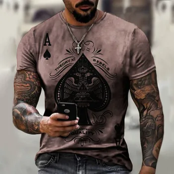 Vīriešu 3D POKERA iespiests T-krekls, modes Iela īsām piedurknēm krekls, elpojošs atpūtas sporta nometnes T-krekls