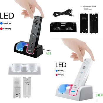 Wii U Lādētāju, Wii Uzlādes Staciju Wii Dock Statīvs Wii Remote Un Wii U Gamepad, 2gab 2800MAh Baterijas Un Lādēšanas Vads-B