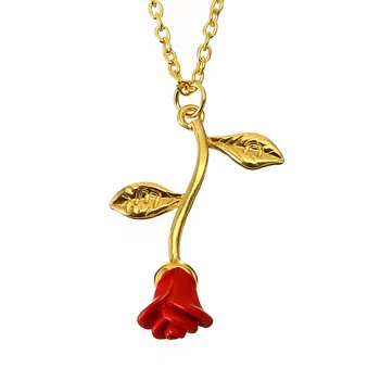 Ziedu Kaklarota Rose Gold ColorVintage Rose Puķu Kaklarota, Kulons Sievietēm, Dāmas Rudens Ziemas Mētelis, Džemperis Ķēdes Rotaslietas