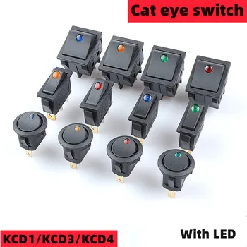 1/5pcs 3-pin šūpuļzirgs slēdzis, KCD3 ON-OFF 2. pārnesumu pozīciju mini kaķa acs ar LED AC 16A 250V vara kājām/sudraba kontakti