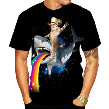 3D kaķis print T-krekls vīriešiem un sievietēm vasaras fun īsām piedurknēm top gadījuma O-veida kakla dzīvnieku T-krekls kaķis streetwear T-krekls