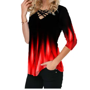 Ir 2021. Jaunā Pavasara Topi 4XL 5XL Lielgabarīta Sieviešu Blūzes 3D Slīpums Drukāt Krusta V-veida Kakla Zaudēt Plus Lieluma Krekls Topi Modes Apģērbi