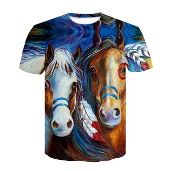 Ir 2021. Vasarā Jaunu 3d Vīriešu un Sieviešu T-kreklu Grafiti Tintes Glezna Zirgu Bērniem ir Jautri, T-kreklu Gadījuma Īsām piedurknēm Ilgi Top