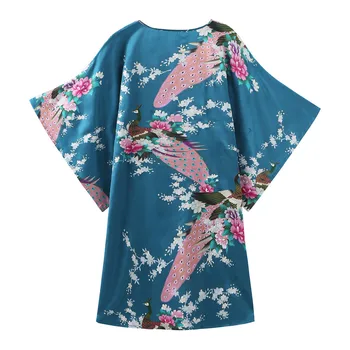 Pāvs Vintage Sieviešu Drēbes Naktsveļu Kimono Kleita Sleepwear Lounge Satīns Print Mājas Apstākļos, Peldmētelis Naktskrekls Intīmas Apakšveļa