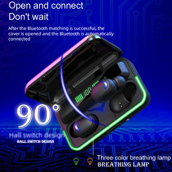 TWS Bezvadu Austiņu 2000mAh Bluetooth V5.1 HiFi Stereo Austiņas Ūdensizturīgs Austiņu Ar 3 LED Displejs, Sporta Bezvadu Austiņas
