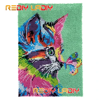 Aizver Āķis Paklāju Komplekts Rainbow Kaķēns Plīša Sienu Tapsējuma DIY Paklāju Paklāju Chunky Dzijas Mākslas Spilvenu Trikotāžas Grīdas Paklājs Hobijs & Amatniecība
