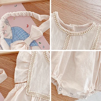 Melario Gudrs tīrtoņa Krāsu Romper 2gab Baby Meiteņu Drēbes Jumpsuit Romper Galvas stīpa 0 24M Zīdaiņu Toddler Jaundzimušā Apģērbu Komplekts Apģērbs