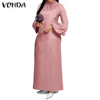 Sievietes Puses Kleita VONDA ir 2021. Pavasara Vasaras garām Piedurknēm Cietā Garās Kleitas Bohēmijas Puse Vestidos Beach Sundress Femme Drēbes